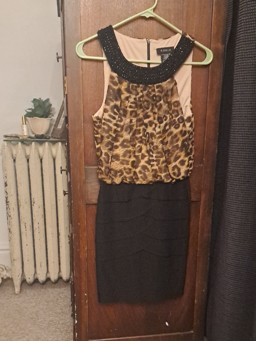 B Darlin Size 3/4  Leopard-Print & Black Pencil Skirt with Beaded Neckline Dress